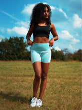Load image into Gallery viewer, KB Sunkissed Biker Shorts in Sea Green-White
